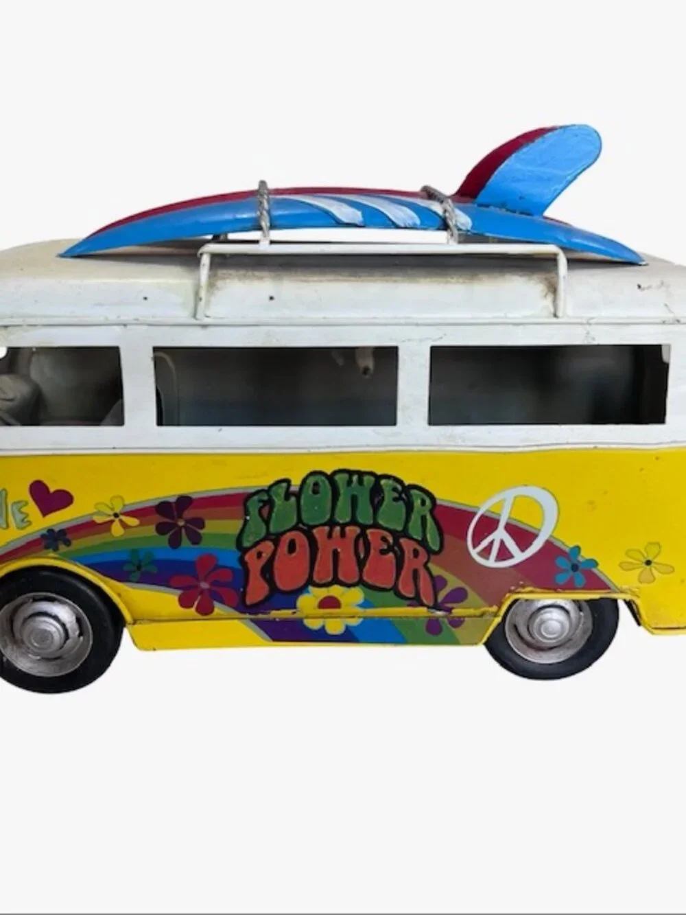 Yellow Tin Vintage Flower Power Hippie Surfer Van Metal VW Camper Decor